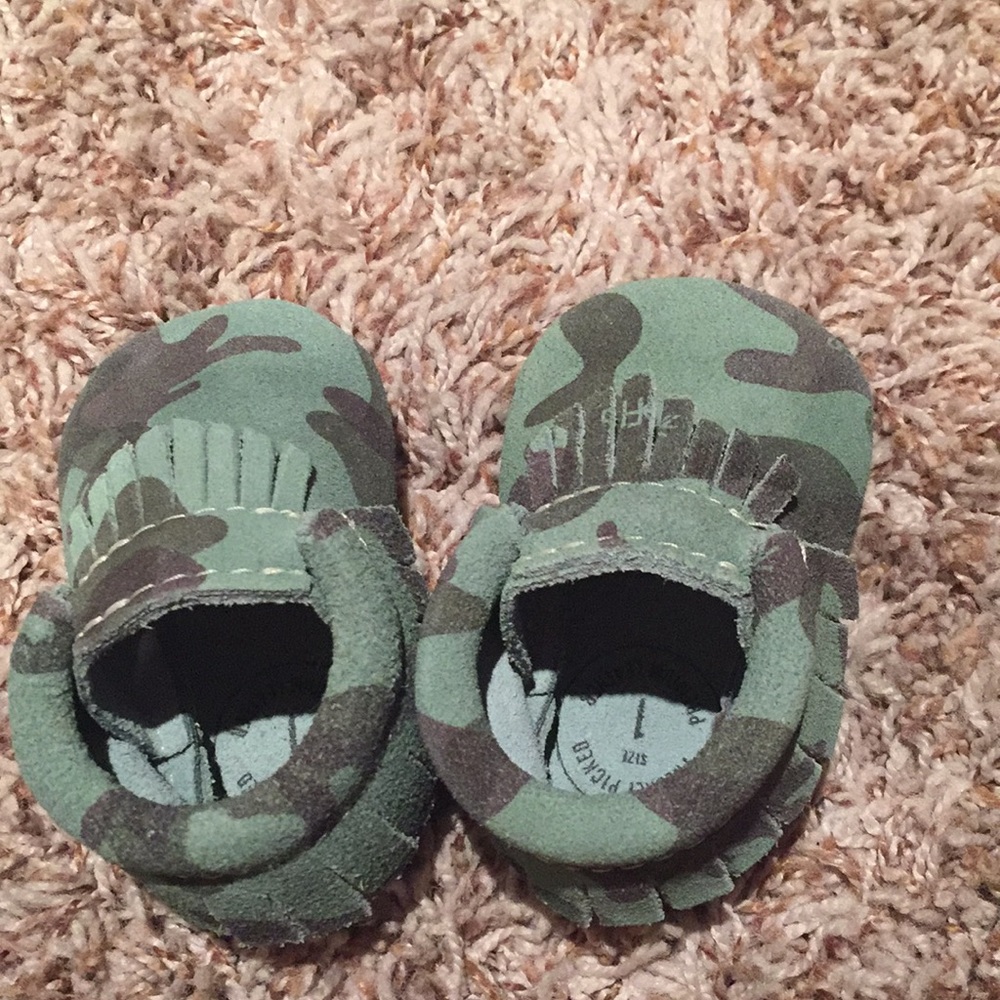 Freshly picked camo moccasins.  Never worn.
